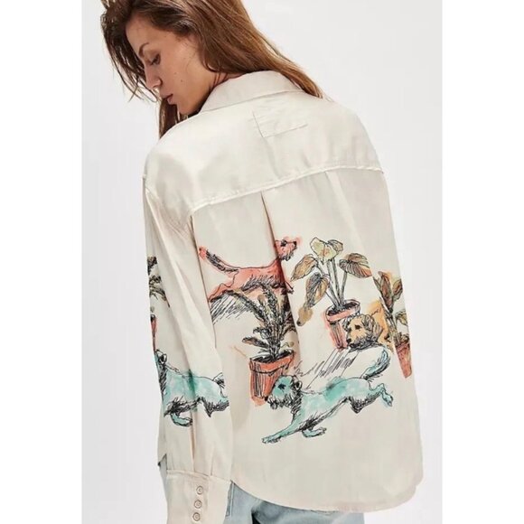 We The Free Watercolor Animal Print Button Down Size Small New With Tags - Picture 2 of 16